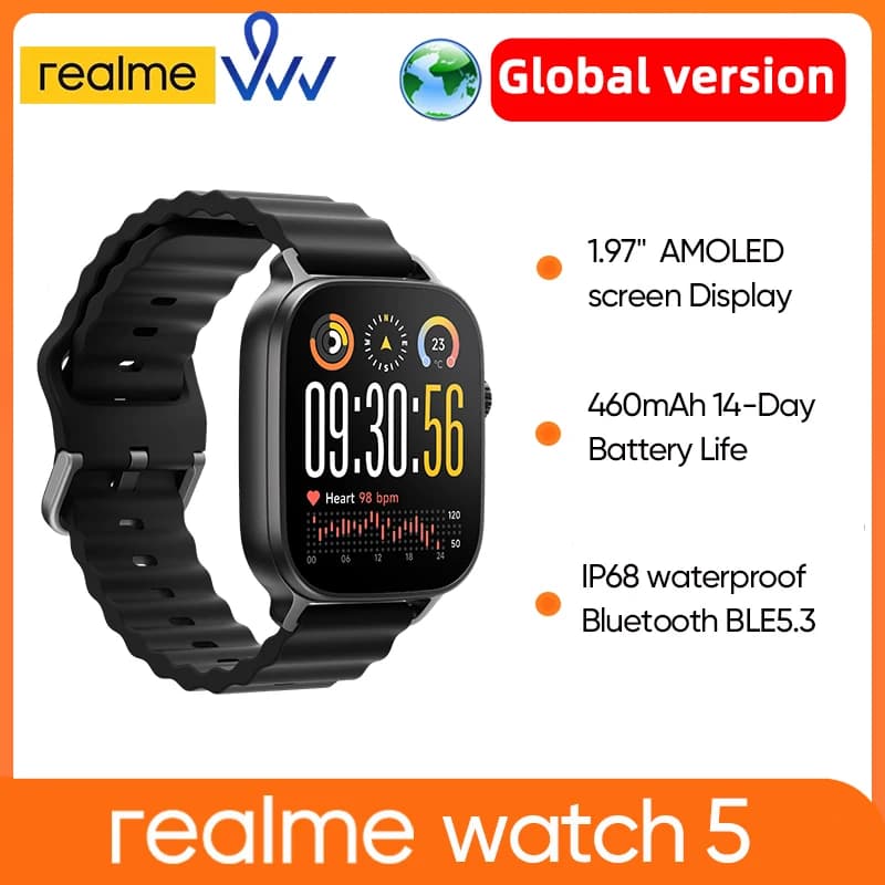 realme watch 5 1.97" 600nits AMOLED 460mAh 14-Day Battery Life 300+ Themes Support GPS GNSS Global Version 100% original