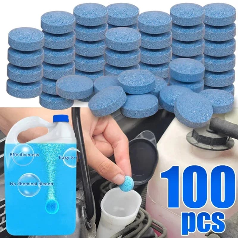 All-Season Windshield Washer Effervescent Tablet (Solid Concentrate) Shellac-Free Formula