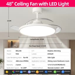 IRALAN Modern Invisible Ceiling Fan with LED Light DC Motor Large Air Volume Remote Control for Bedroom Dining Room