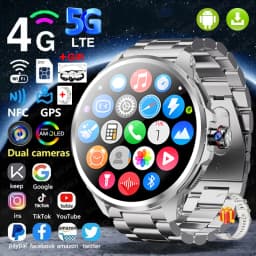 4G Full Network GPS Smart Watch 720*720 AMOLED 2100mah 16GB+256GB RAM Camera Video Call WIFI Google APPS Download 5G Smartwatch