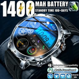 Newly Durable 1400mAh Large Battery Smart Watch Men 1.7" HD Screen IP68K Waterproof LED Flashlight Sports BT Call Smart Bracelet