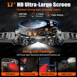 Newly Durable 1400mAh Large Battery Smart Watch Men 1.7" HD Screen IP68K Waterproof LED Flashlight Sports BT Call Smart Bracelet