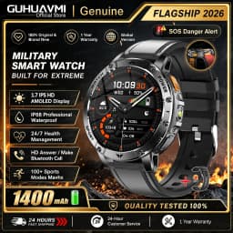 Men Rugged Steel Sport Smart Watch 1400mAh Battery 1.7" HD Bluetooth Call 10ATM Waterproof Heart Rate Fitness Trackr Smartwatch