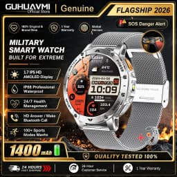 Men Rugged Steel Sport Smart Watch 1400mAh Battery 1.7" HD Bluetooth Call 10ATM Waterproof Heart Rate Fitness Trackr Smartwatch