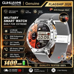Men Rugged Steel Sport Smart Watch 1400mAh Battery 1.7" HD Bluetooth Call 10ATM Waterproof Heart Rate Fitness Trackr Smartwatch