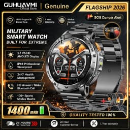 Men Rugged Steel Sport Smart Watch 1400mAh Battery 1.7" HD Bluetooth Call 10ATM Waterproof Heart Rate Fitness Trackr Smartwatch