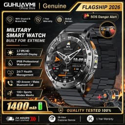 Men Rugged Steel Sport Smart Watch 1400mAh Battery 1.7" HD Bluetooth Call 10ATM Waterproof Heart Rate Fitness Trackr Smartwatch