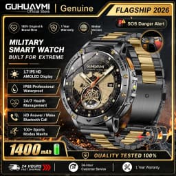 Men Rugged Steel Sport Smart Watch 1400mAh Battery 1.7" HD Bluetooth Call 10ATM Waterproof Heart Rate Fitness Trackr Smartwatch