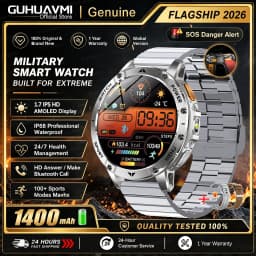 Men Rugged Steel Sport Smart Watch 1400mAh Battery 1.7" HD Bluetooth Call 10ATM Waterproof Heart Rate Fitness Trackr Smartwatch