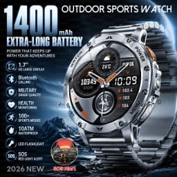 Men Rugged Steel Sport Smart Watch 1400mAh Battery 1.7" HD Bluetooth Call 10ATM Waterproof Heart Rate Fitness Trackr Smartwatch