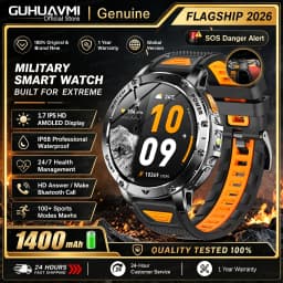 Men Rugged Steel Sport Smart Watch 1400mAh Battery 1.7" HD Bluetooth Call 10ATM Waterproof Heart Rate Fitness Trackr Smartwatch