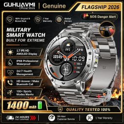 Men Rugged Steel Sport Smart Watch 1400mAh Battery 1.7" HD Bluetooth Call 10ATM Waterproof Heart Rate Fitness Trackr Smartwatch