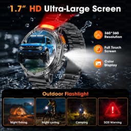 Men Rugged Steel Sport Smart Watch 1400mAh Battery 1.7" HD Bluetooth Call 10ATM Waterproof Heart Rate Fitness Trackr Smartwatch