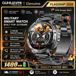Men Rugged Steel Sport Smart Watch 1400mAh Battery 1.7" HD Bluetooth Call 10ATM Waterproof Heart Rate Fitness Trackr Smartwatch
