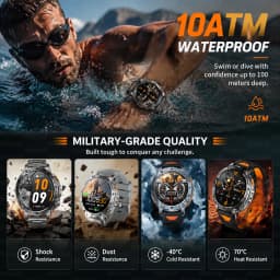 Men Rugged Steel Sport Smart Watch 1400mAh Battery 1.7" HD Bluetooth Call 10ATM Waterproof Heart Rate Fitness Trackr Smartwatch