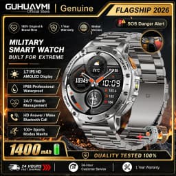 Men Rugged Steel Sport Smart Watch 1400mAh Battery 1.7" HD Bluetooth Call 10ATM Waterproof Heart Rate Fitness Trackr Smartwatch