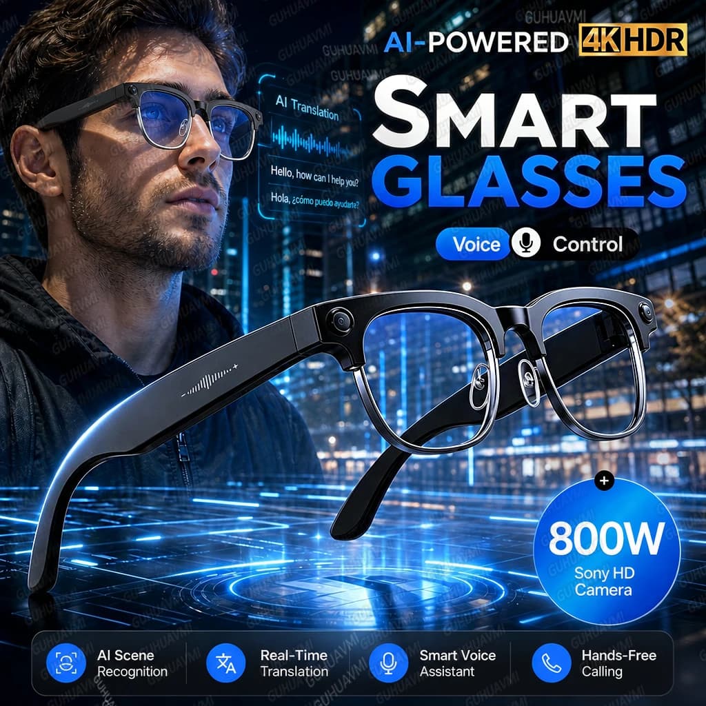 2026 New 4K HD 800W Smart AI Glasses Men 120+Language Translation Video record Take photos Chat GPT Call Music Sunglasses Women