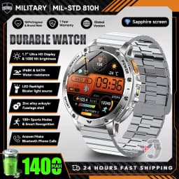 New Outdoor Sports Fitness 1.7 Inch Smart Watch 1400mAh Battery Waterproof SOS Dual-Color Flashlight BT Call Smart watch For Men