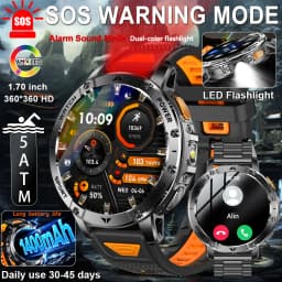New Outdoor Sports Fitness 1.7 Inch Smart Watch 1400mAh Battery Waterproof SOS Dual-Color Flashlight BT Call Smart watch For Men