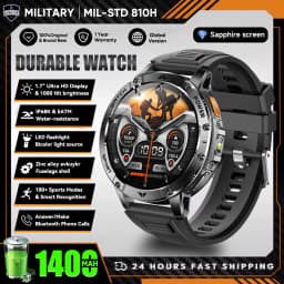 New Outdoor Sports Fitness 1.7 Inch Smart Watch 1400mAh Battery Waterproof SOS Dual-Color Flashlight BT Call Smart watch For Men