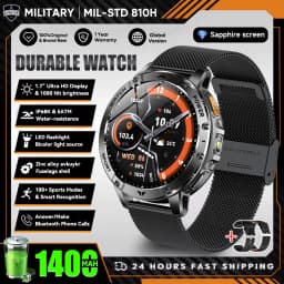 New Outdoor Sports Fitness 1.7 Inch Smart Watch 1400mAh Battery Waterproof SOS Dual-Color Flashlight BT Call Smart watch For Men