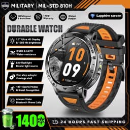 New Outdoor Sports Fitness 1.7 Inch Smart Watch 1400mAh Battery Waterproof SOS Dual-Color Flashlight BT Call Smart watch For Men