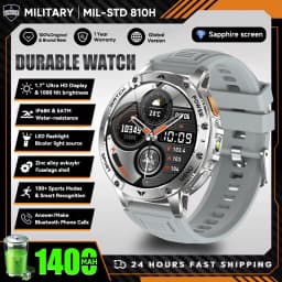 New Outdoor Sports Fitness 1.7 Inch Smart Watch 1400mAh Battery Waterproof SOS Dual-Color Flashlight BT Call Smart watch For Men