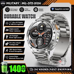New Outdoor Sports Fitness 1.7 Inch Smart Watch 1400mAh Battery Waterproof SOS Dual-Color Flashlight BT Call Smart watch For Men