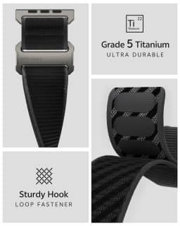 LULULOOK Grade 5 Titanium Nylon Band for Apple Watch Ultra 49 46 45 44mm, Titanium Band for iWatch Ultra 3 S11 10 SE 9 8 7 6 5 4