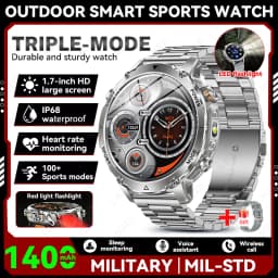 LIGE 2026 Military 1400mAh Battery Smart Watch Men Outdoor Flashlight IP68 Waterproof Heart Rate Bluetooth Call Sports Bracelets