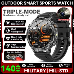 LIGE 2026 Military 1400mAh Battery Smart Watch Men Outdoor Flashlight IP68 Waterproof Heart Rate Bluetooth Call Sports Bracelets