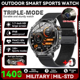 LIGE 2026 Military 1400mAh Battery Smart Watch Men Outdoor Flashlight IP68 Waterproof Heart Rate Bluetooth Call Sports Bracelets