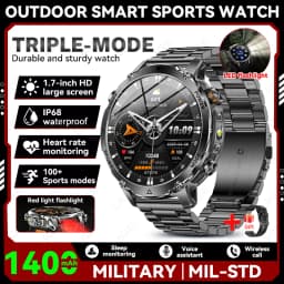 LIGE 2026 Military 1400mAh Battery Smart Watch Men Outdoor Flashlight IP68 Waterproof Heart Rate Bluetooth Call Sports Bracelets