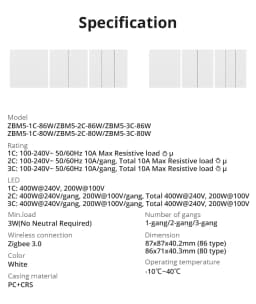SONOFF ZBM5 Zigbee Smart Wall Switch UK/EU Type Detach Relay Mode Applicable to Both No Neutral & With Neutral Wire 1 /2/3 Gang