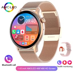 For IOS Android Real AMOLED Smart Watch Women 1.43 inch GPS Sport Screen Always Display NFC Bluetooth Call Smartwatch 2024