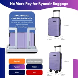 Ryanair 40x25x20 Cabin Suitcase with Detachable Wheels, Underseat Carry On Luggage, Airline Approved Cabin Bag for EasyJet & Wizz Air