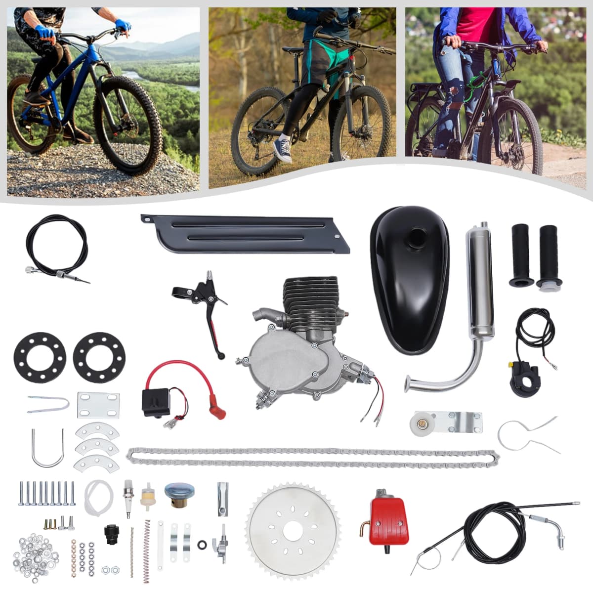 36/44 Tooth 100CC 2-stroke Bike Petrol Engine Set Bicycle Gasoline Engine Kit Modify The Speed Single Cylinder, Air-cooling