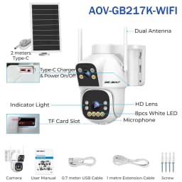 2.5K Outdoor Solar Security WIFI Camera AOV 24/7, Dual Motion Detection, with SIM, 15600mAh Night Vision for Patio/Garage GENBOL