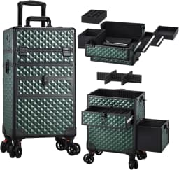 Rolling Makeup Case with Wheels Drawers Large Professional Cosmetology Trolley Case Lockable Travel Cosmetic Storage Train Cases