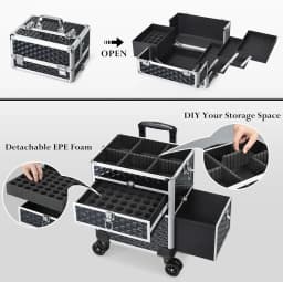 Rolling Makeup Case with Wheels Drawers Large Professional Cosmetology Trolley Case Lockable Travel Cosmetic Storage Train Cases