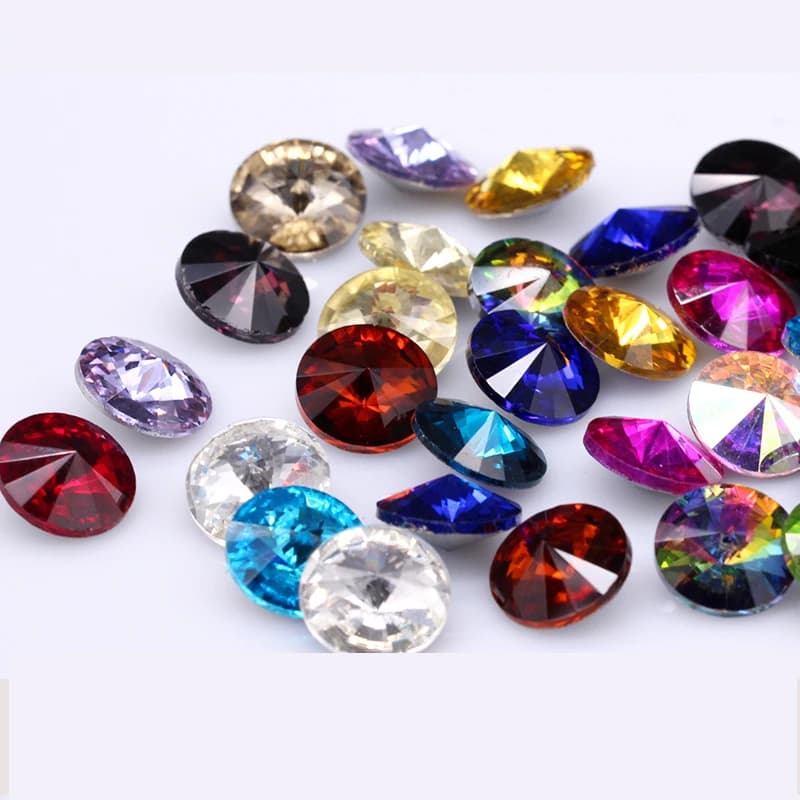 Fantastic 6/8/10/12/14/16/18/25MM Rivoli Cabochons Round Fancy Rhinestone Crystal For Applique Clothing Garment Decoration Bead