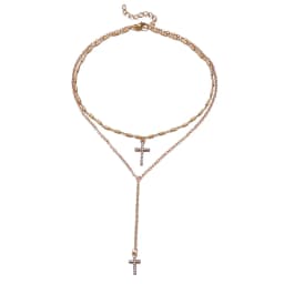 Fashion Gold-plate Crystal Cross Necklaces Pendants Boho Double Layered Necklace Catholic Religious Christian Statement Jewelry