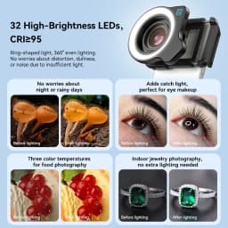 APEXEL 10-20X Zoom Macro Lens HD Micro Phone Camera Lenses with LED Fill Light for iPhone Samsung All Smartphones Eyelash Macro