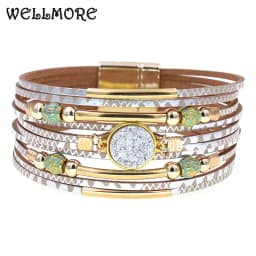WELLMORE Women Bracelets Bohemia Bracelets Fashion Wrap Bracelet Leather Bracelets for Women Female Jewelry Wholesale