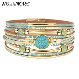 WELLMORE Women Bracelets Bohemia Bracelets Fashion Wrap Bracelet Leather Bracelets for Women Female Jewelry Wholesale