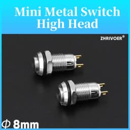 1pc 8mm Metal Push Button Switch Self-reset Momentary Self-locking Latching 2 Pins High Head 3A/250V Computer Doorbell Horn