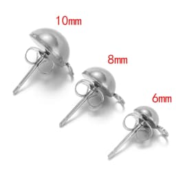 10pcs Stainless Steel Stud Earrings Base Solid Half Ball Ear Post with Open Ring For Earring Making Accessories 6/8/10mm