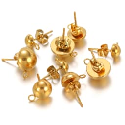 10pcs Stainless Steel Stud Earrings Base Solid Half Ball Ear Post with Open Ring For Earring Making Accessories 6/8/10mm