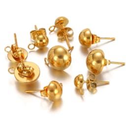 10pcs Stainless Steel Stud Earrings Base Solid Half Ball Ear Post with Open Ring For Earring Making Accessories 6/8/10mm