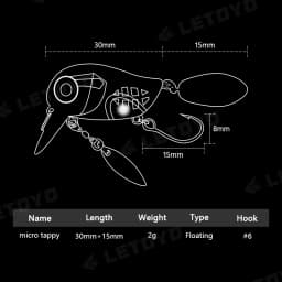 LETOYO Floating Micro Crankbaits 30mm2g Artificial Surface Wake Bait Crank Wobblers with spoon Fishing Lures for Trout Bass